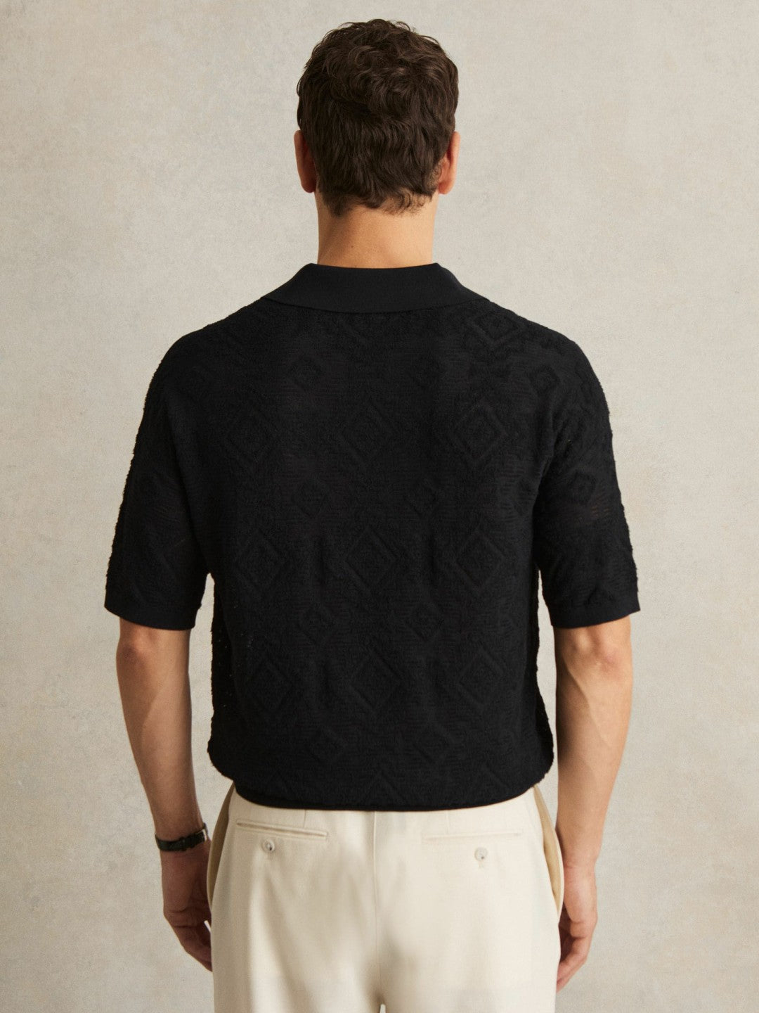 Jacquard Loop-Stitch Polo Shirt Navy | Men