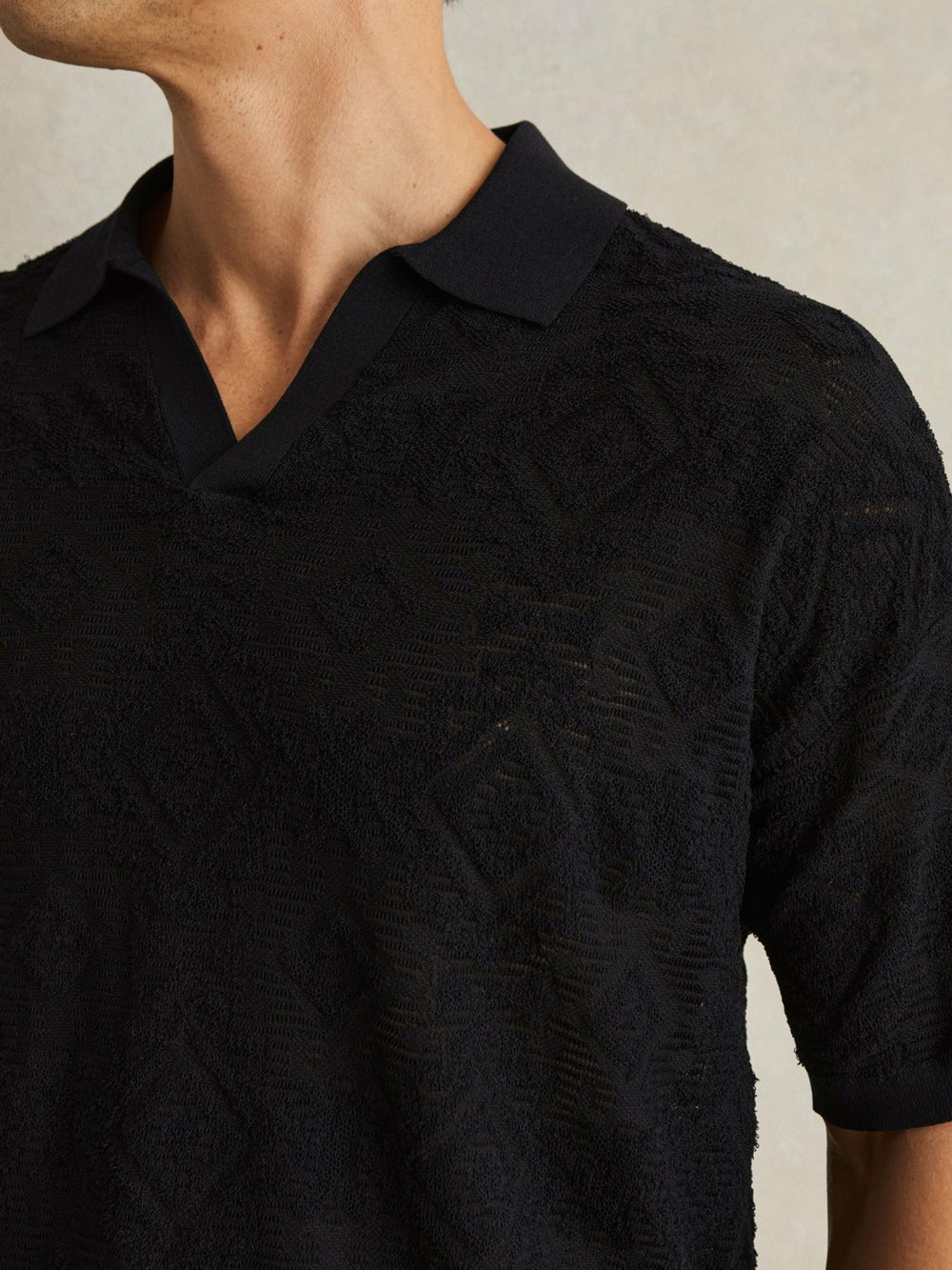 Jacquard Loop-Stitch Polo Shirt Navy | Men