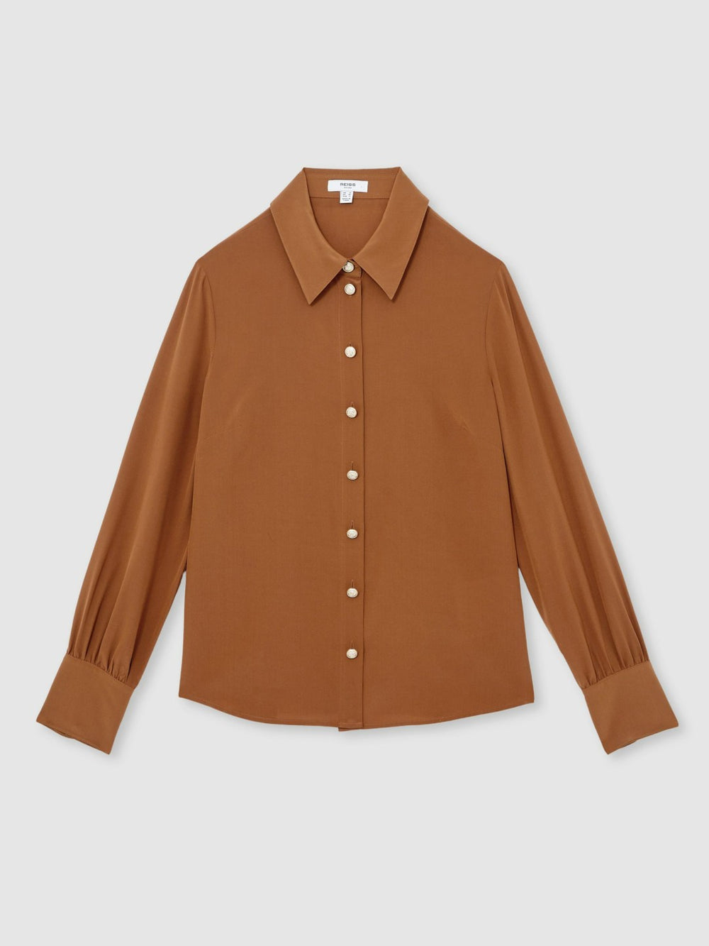 Silk Embossed-Button Shirt Tan Brown | Women