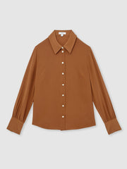 Silk Embossed-Button Shirt Tan Brown | Women
