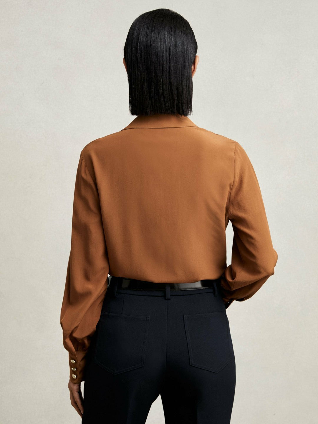 Silk Embossed-Button Shirt Tan Brown | Women