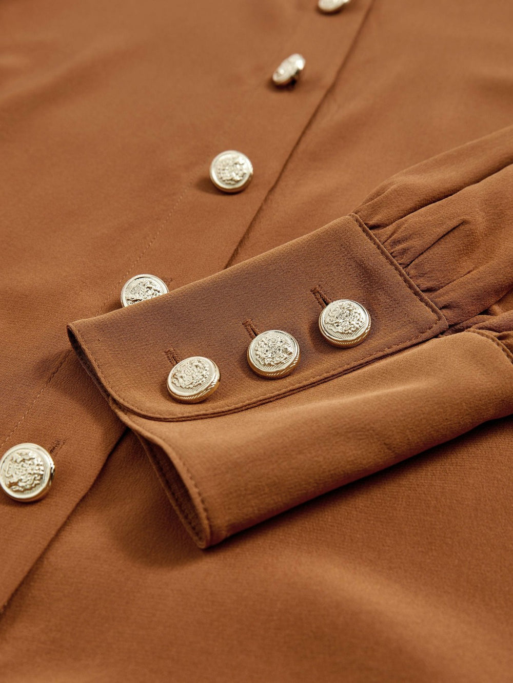 Silk Embossed-Button Shirt Tan Brown | Women