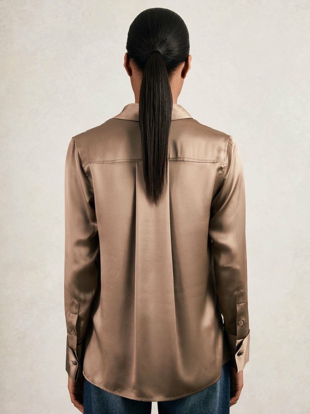 Silk-Satin Concealed-Placket Shirt Taupe Brown | Women