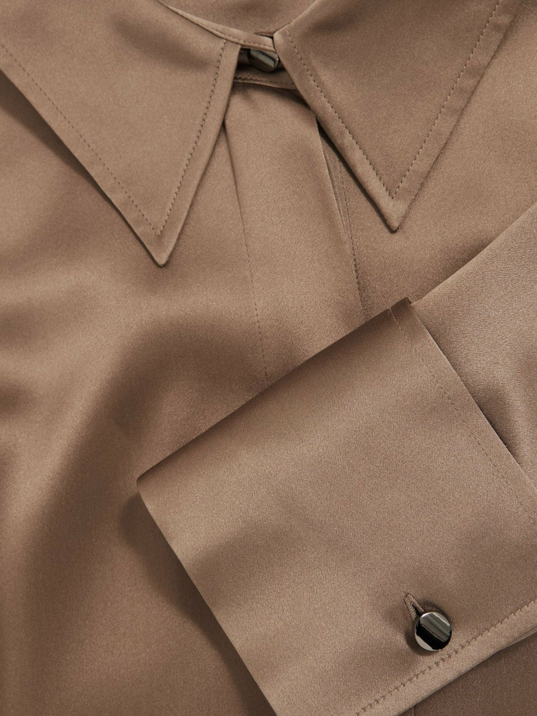 Silk-Satin Concealed-Placket Shirt Taupe Brown | Women