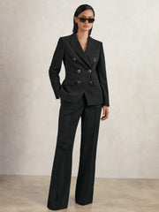 Wool-Blend Double-Breasted Blazer Black | Women