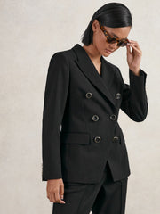 Wool-Blend Double-Breasted Blazer Black | Women