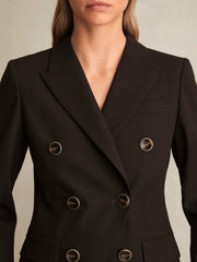 Wool-Blend Double-Breasted Blazer Chocolate Brown | Women