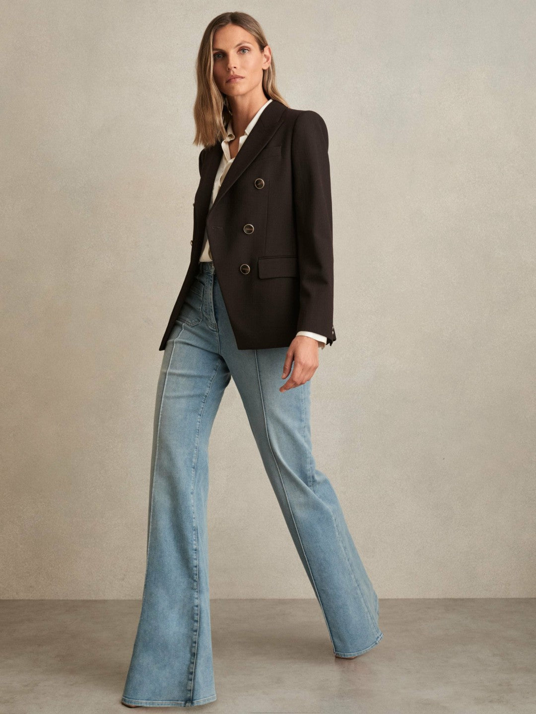 Wool-Blend Double-Breasted Blazer Chocolate Brown | Women