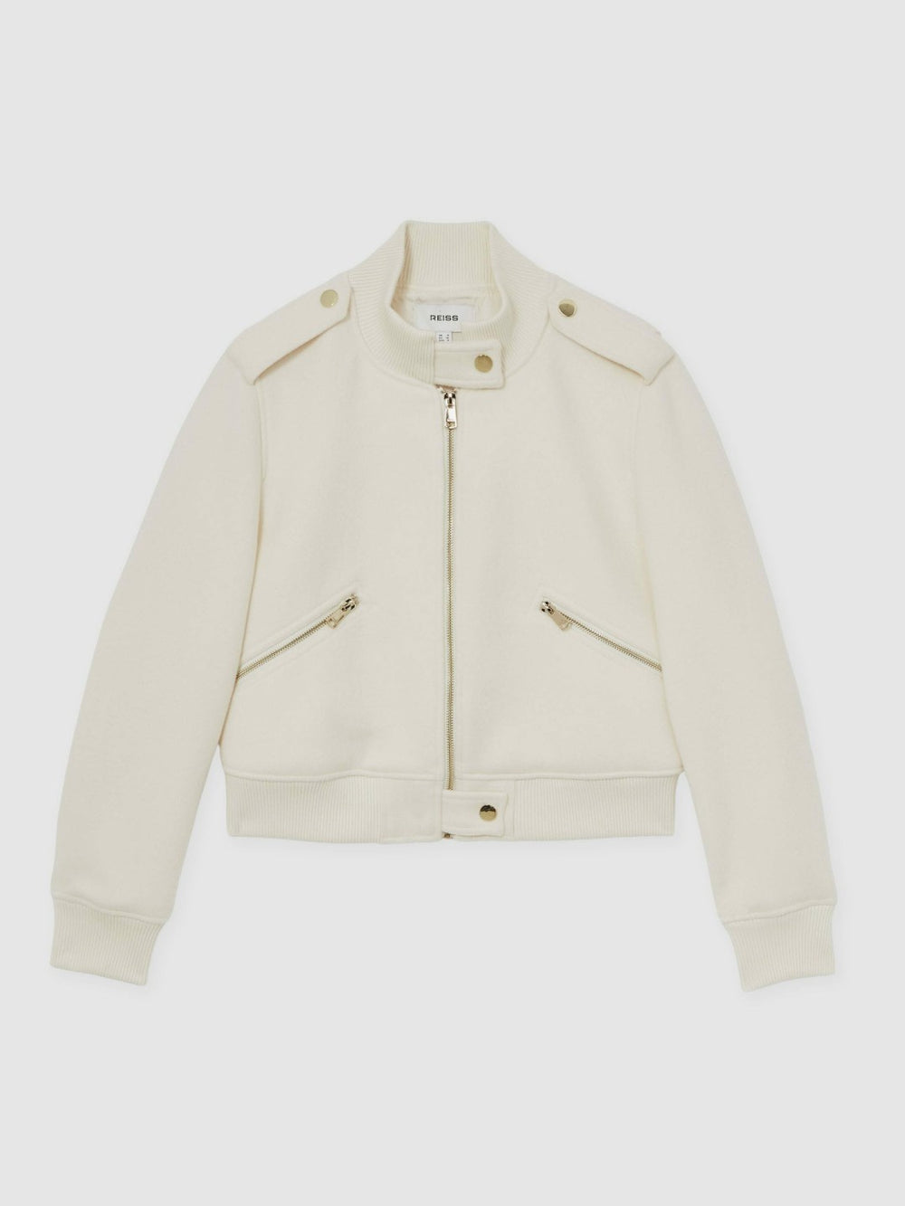 Brushed Wool Epaulette Bomber Jacket Cream | Women
