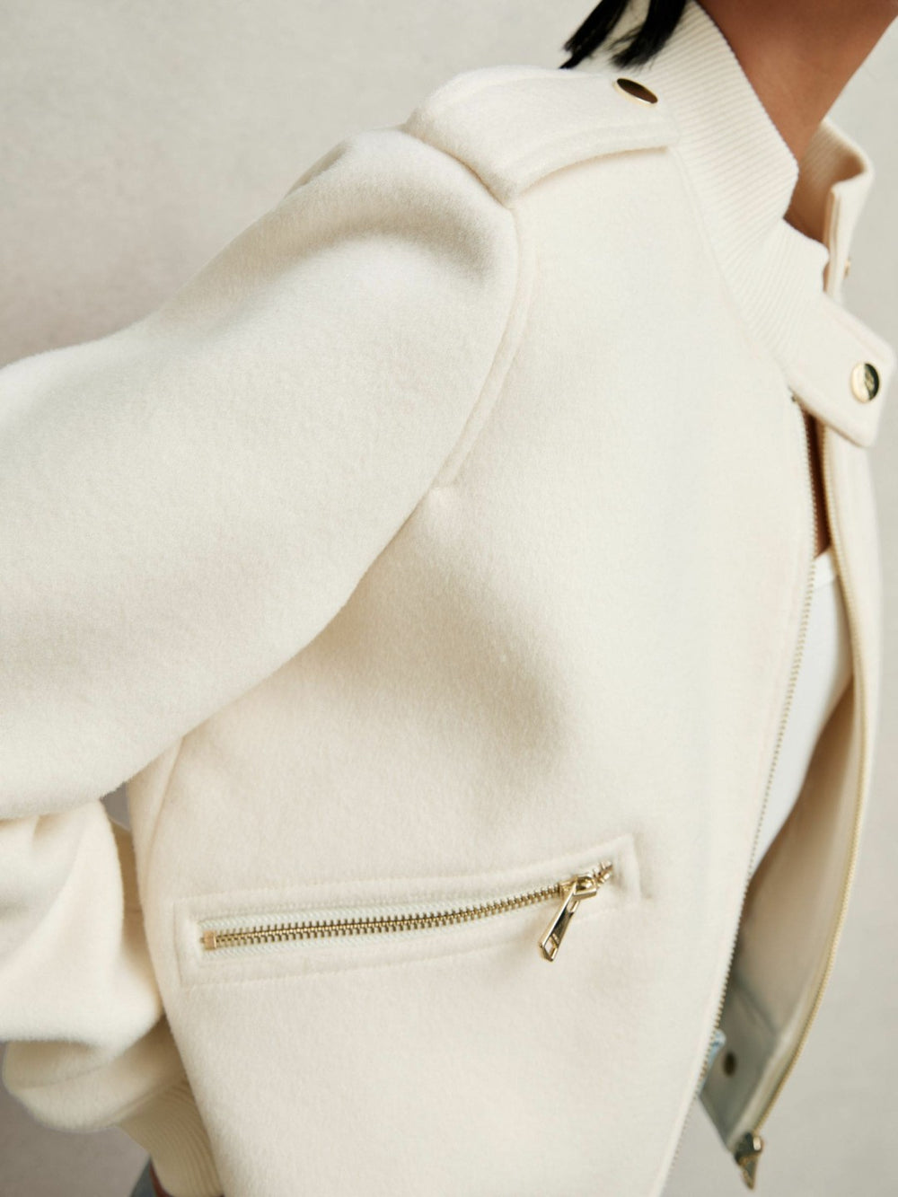 Brushed Wool Epaulette Bomber Jacket Cream | Women
