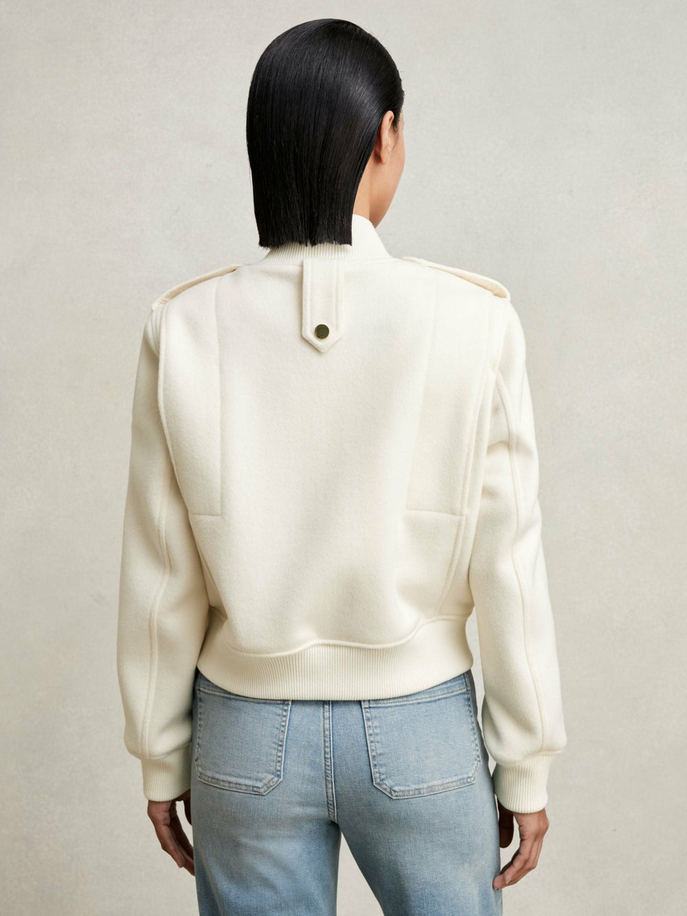Brushed Wool Epaulette Bomber Jacket Cream | Women