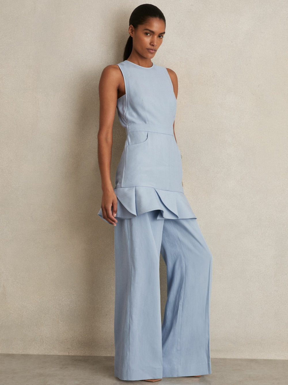 Structured Ruffle-Hem Mini Dress Blue | Women