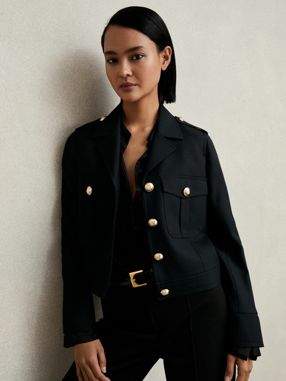 Wool Twin-Pocket Cropped Jacket Black | Women