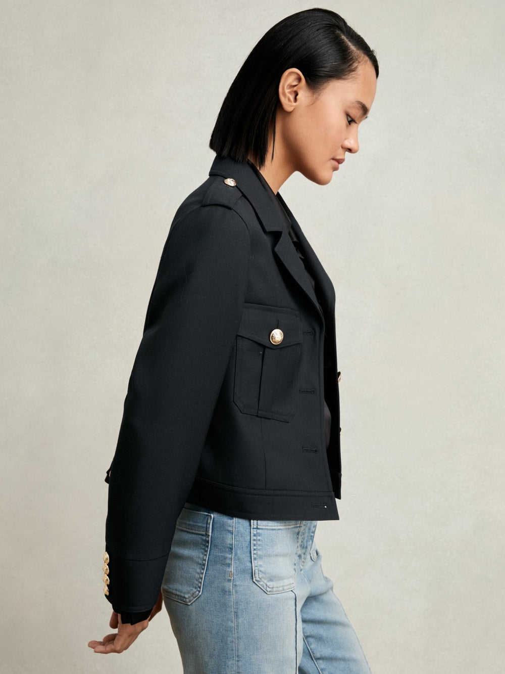 Wool Twin-Pocket Cropped Jacket Black | Women
