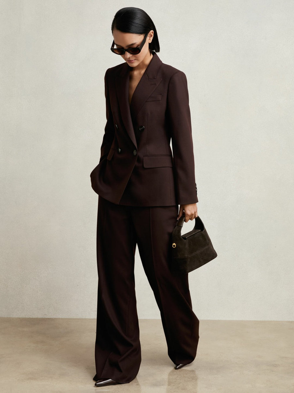 Wool-Blend Double-Breasted Suit Blazer Aubergine | Women