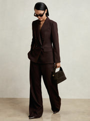 Wool-Blend Double-Breasted Suit Blazer Aubergine | Women