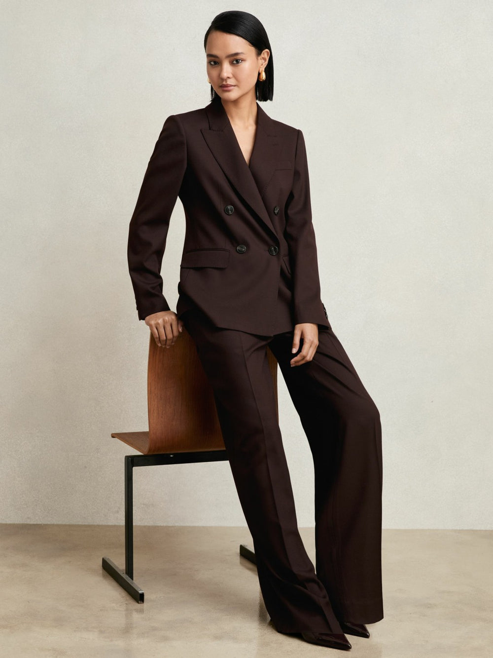 Wool-Blend Double-Breasted Suit Blazer Aubergine | Women