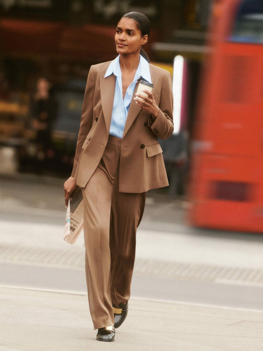 Wool-Blend Wide-Leg Suit Trousers Tan | Women