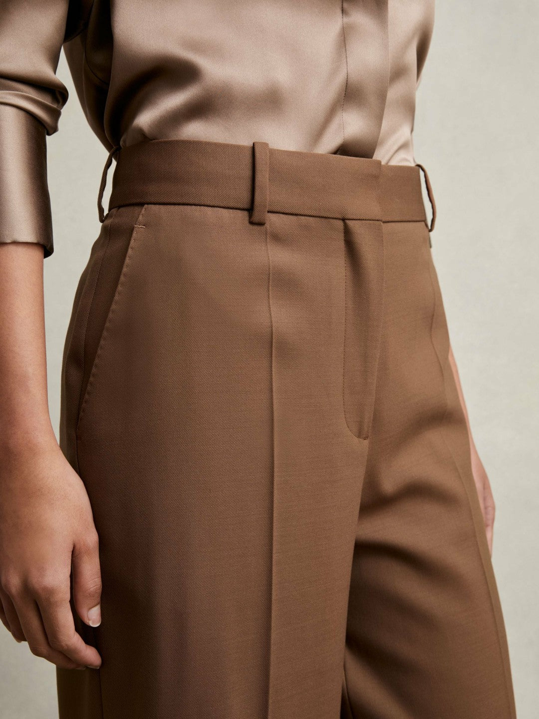 Wool-Blend Wide-Leg Suit Trousers Tan | Women