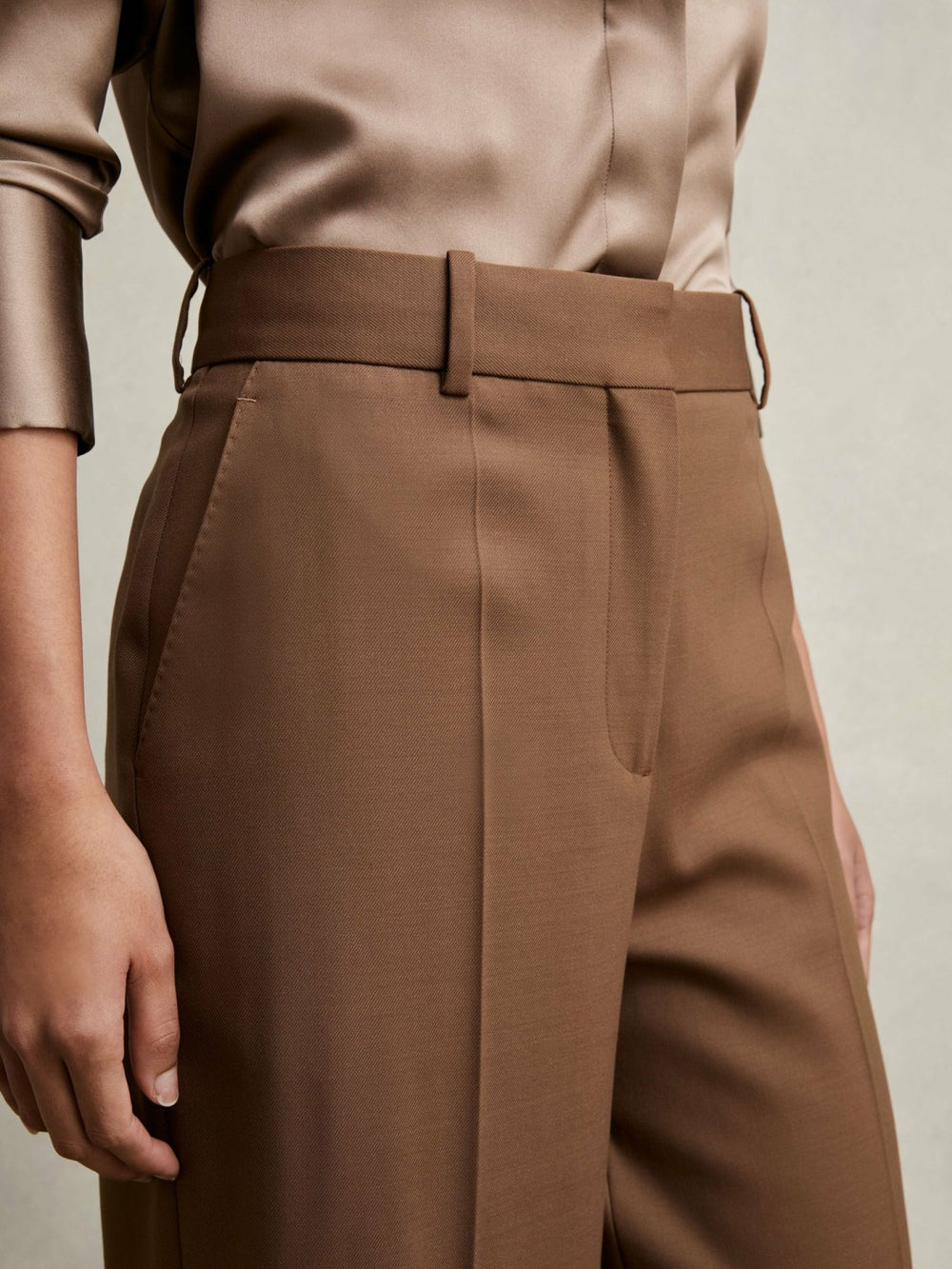 Wool-Blend Wide-Leg Suit Trousers Tan | Women