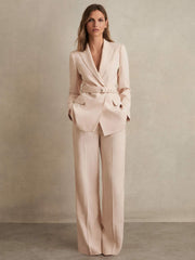 Single-Breasted Belted Suit Jacket Pink | Women