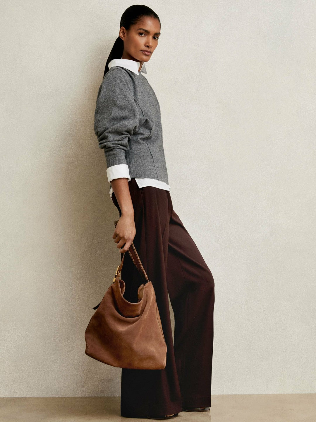 Wool-Blend Reverse-Seam Batwing Jumper With Cashmere Charcoal | Women