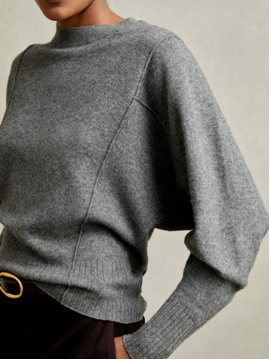 Wool-Blend Reverse-Seam Batwing Jumper With Cashmere Charcoal | Women