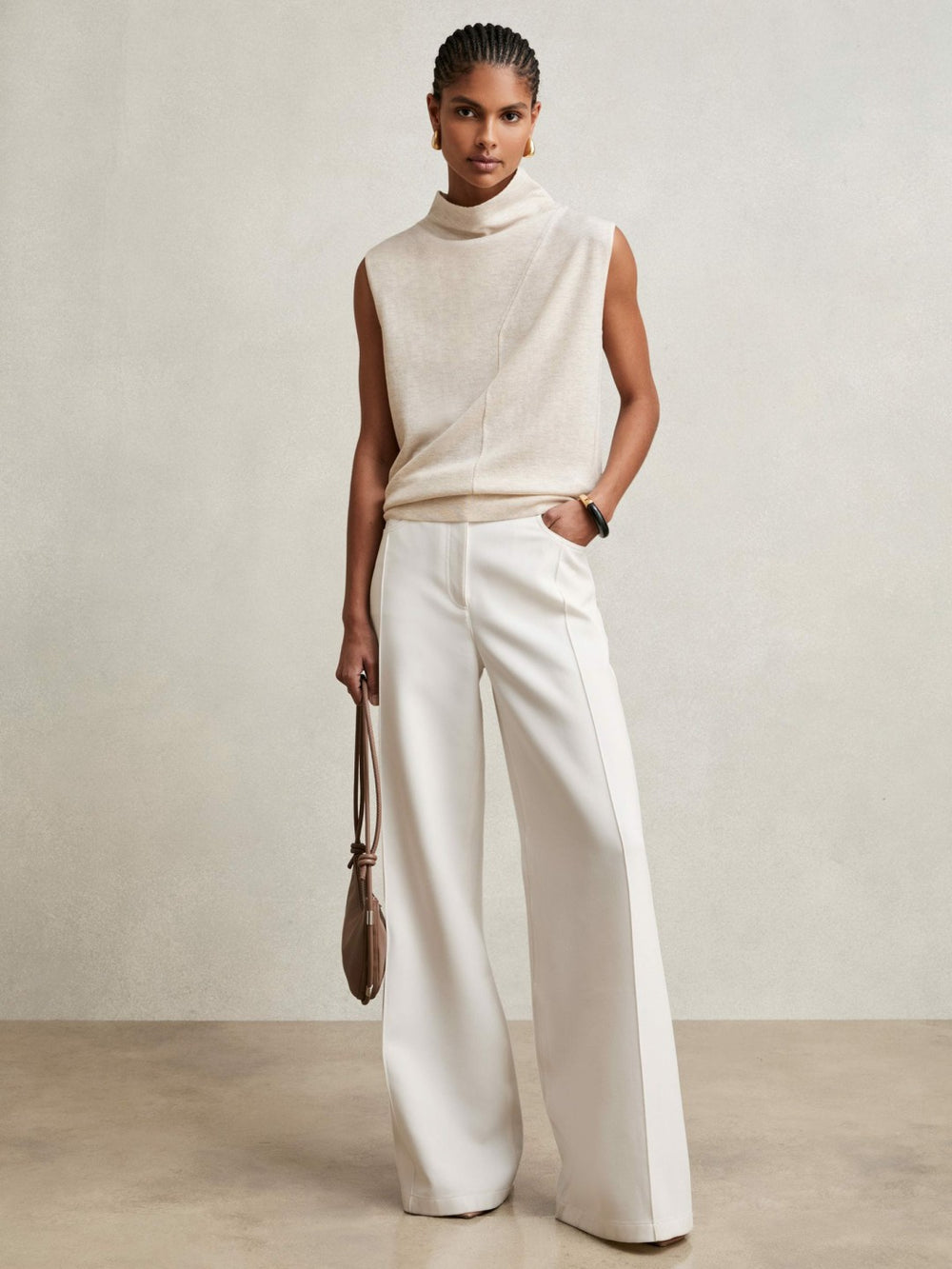 Wool Slouched Sleeveless Top Stone Neutral | Women