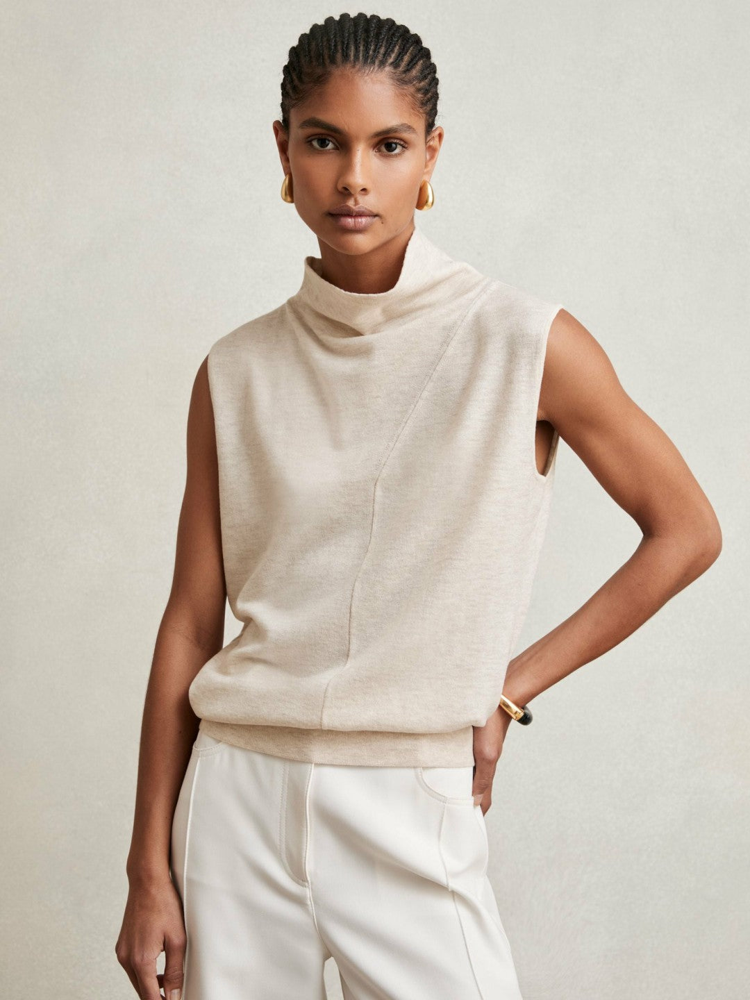 Wool Slouched Sleeveless Top Stone Neutral | Women