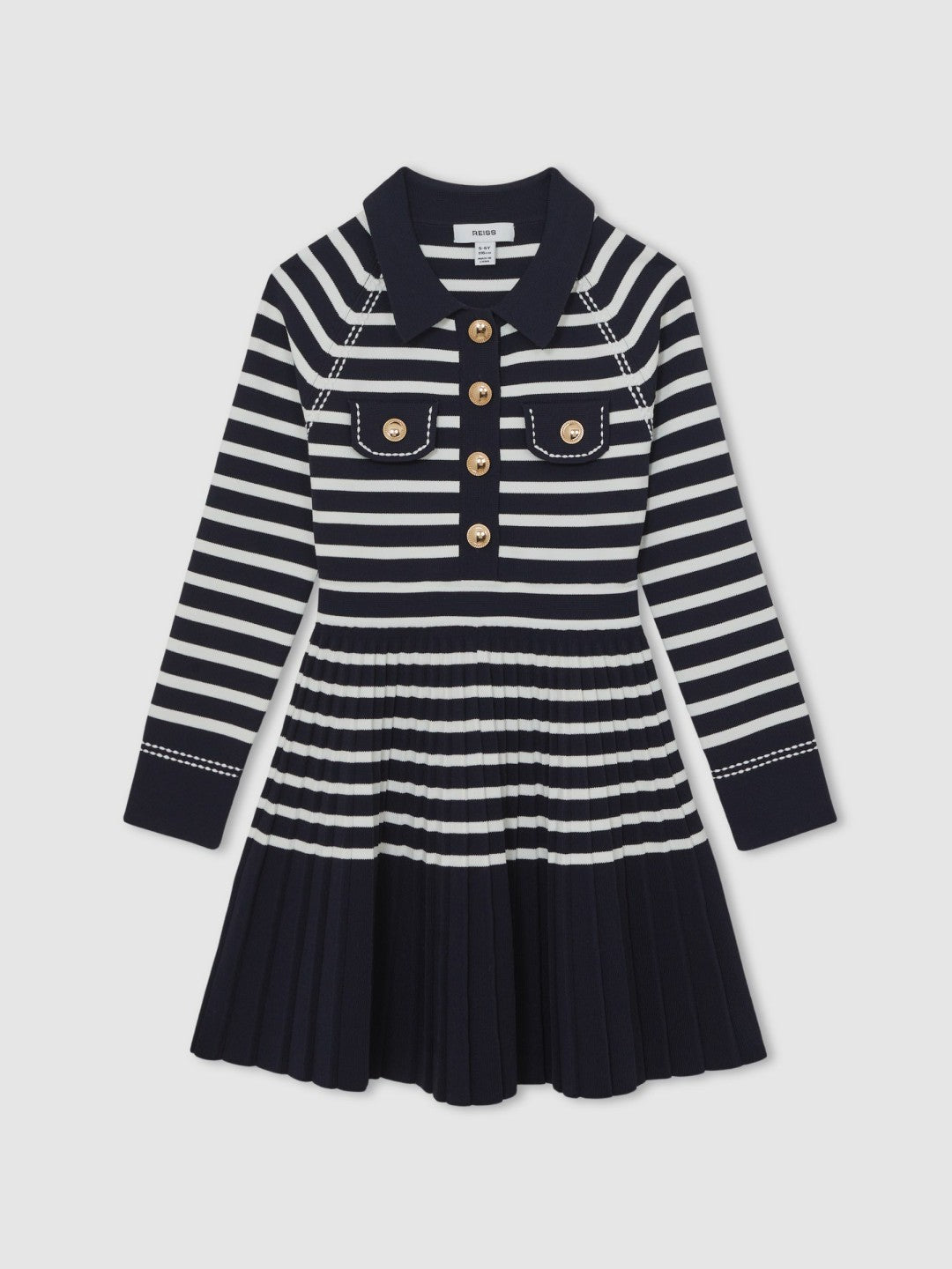 13-14 yrs Button-Detail Stripe Knitted Dress Navy/White | Children & Baby