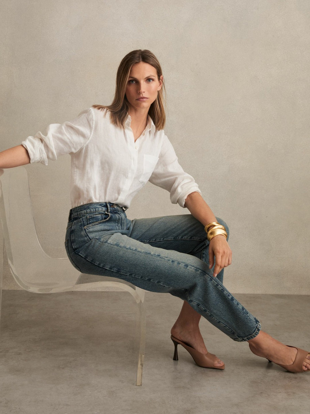 Petite Barrel-Leg Seam Jeans Mid Blue | Women