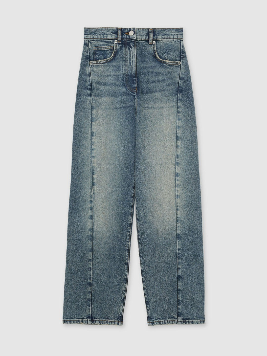 Petite Barrel-Leg Seam Jeans Mid Blue | Women