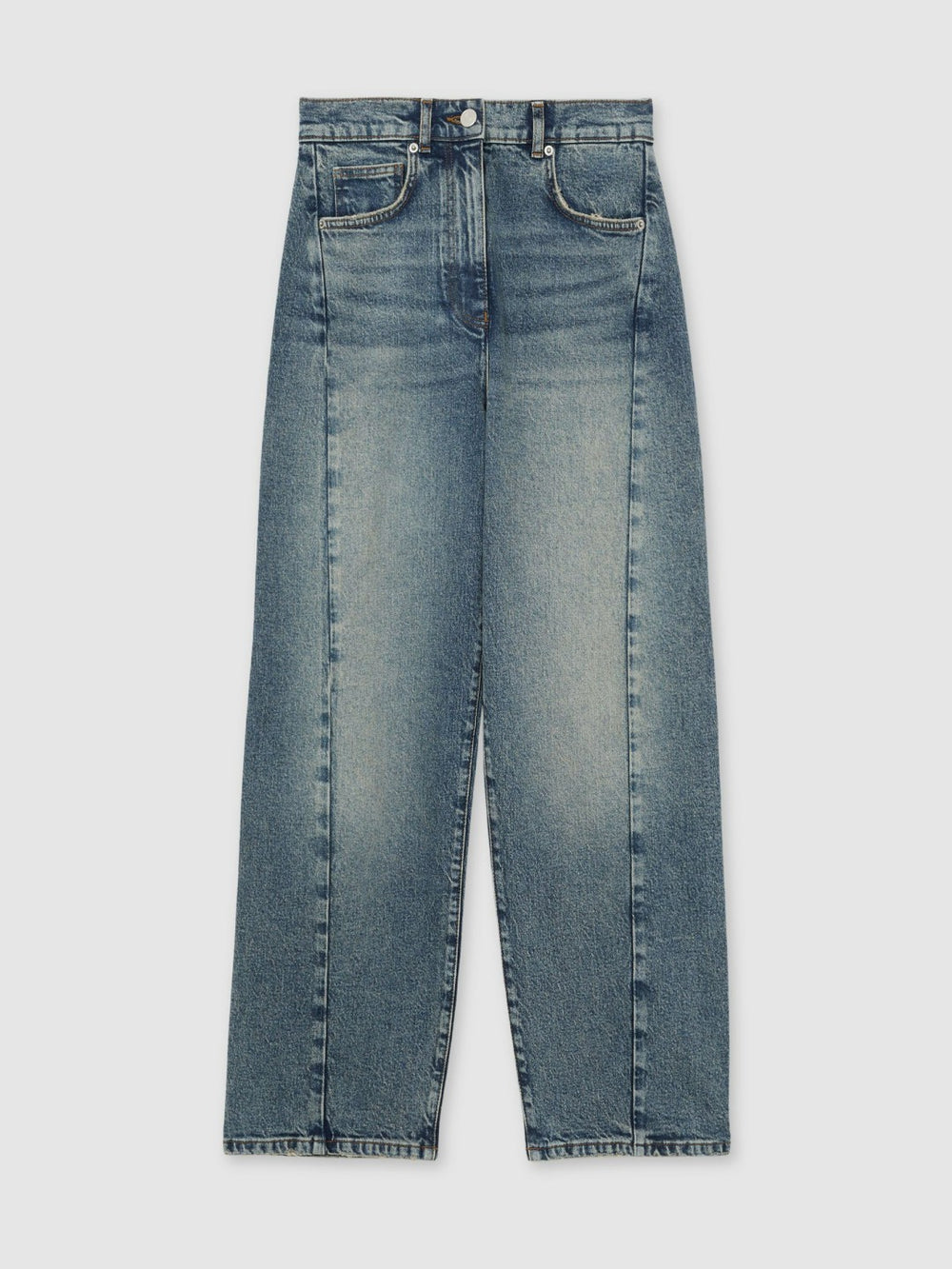 Petite Barrel-Leg Seam Jeans Mid Blue | Women