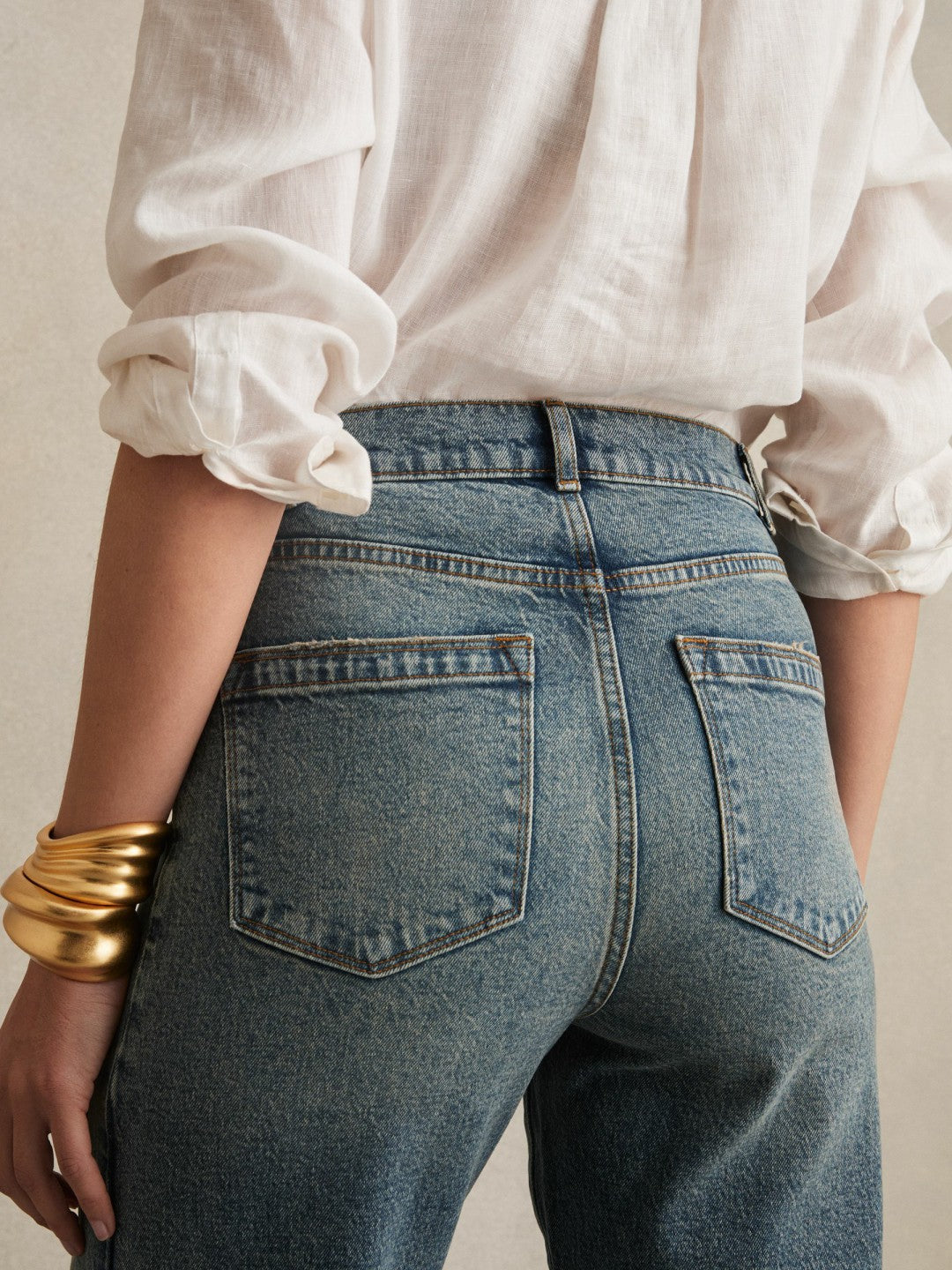 Petite Barrel-Leg Seam Jeans Mid Blue | Women
