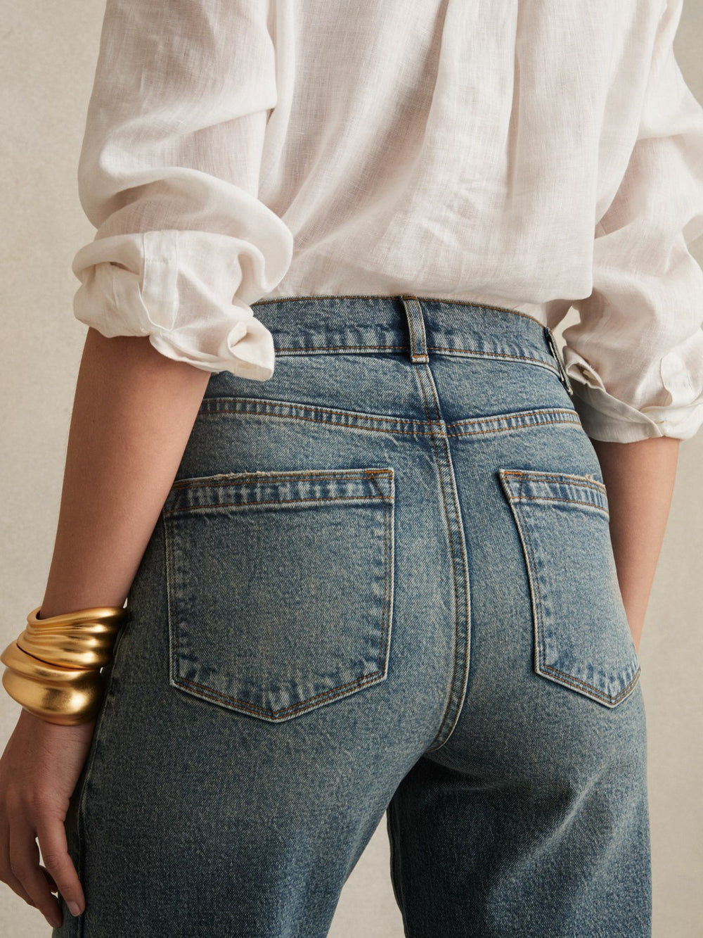 Petite Barrel-Leg Seam Jeans Mid Blue | Women