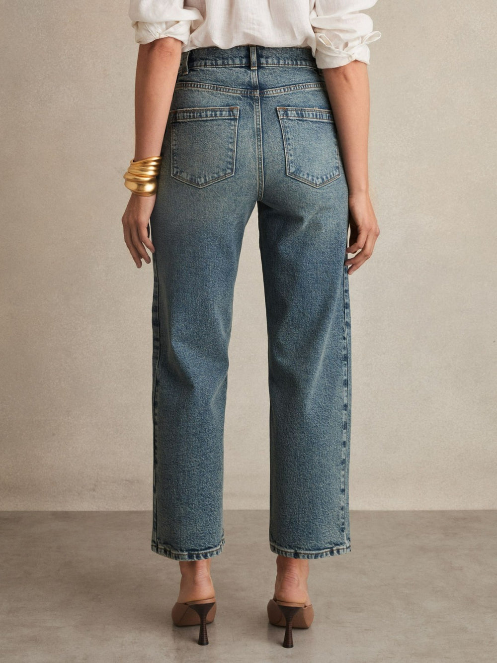 Petite Barrel-Leg Seam Jeans Mid Blue | Women
