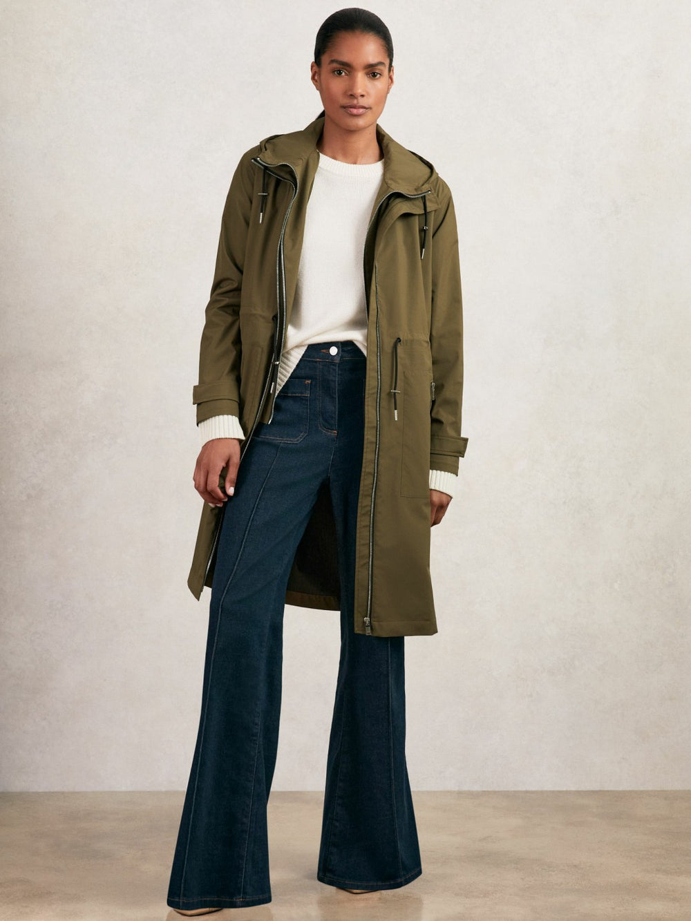 Removable-Hood Parka Rain Coat Khaki | Women