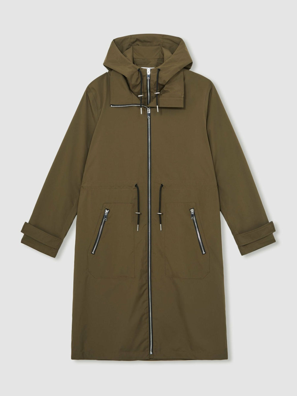 Removable-Hood Parka Rain Coat Khaki | Women