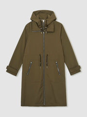 Removable-Hood Parka Rain Coat Khaki | Women