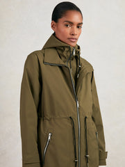 Removable-Hood Parka Rain Coat Khaki | Women