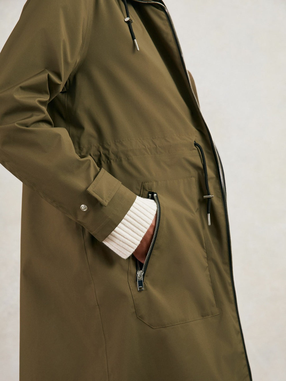 Removable-Hood Parka Rain Coat Khaki | Women