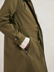 Removable-Hood Parka Rain Coat Khaki | Women
