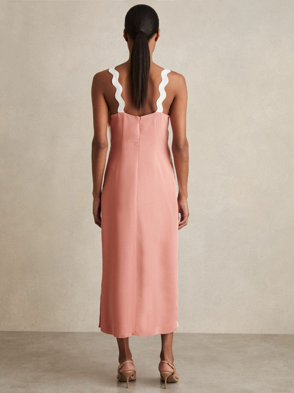 Wave-Trim Crepe Midi Dress Pink | Women