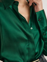 Silk-Satin Concealed-Placket Shirt Green | Women