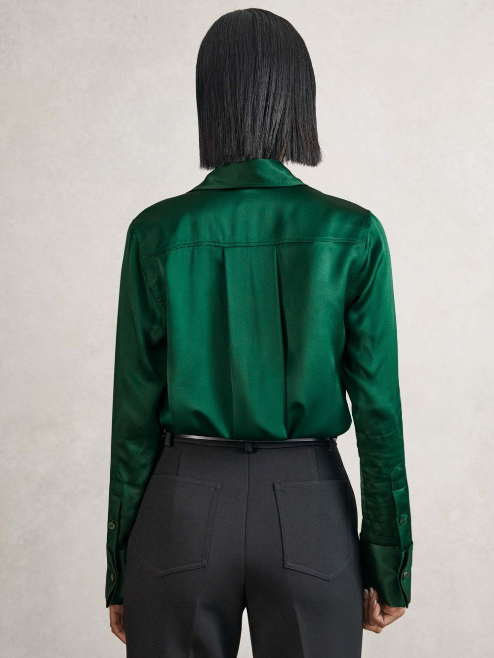 Silk-Satin Concealed-Placket Shirt Green | Women