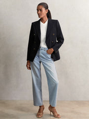 Petite Wool-Blend Double-Breasted Blazer Navy | Women