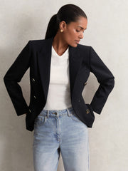 Petite Wool-Blend Double-Breasted Blazer Navy | Women