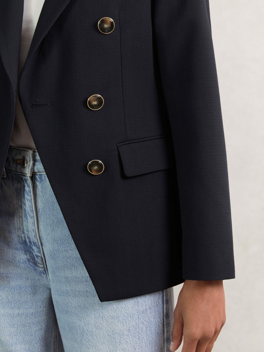 Petite Wool-Blend Double-Breasted Blazer Navy | Women
