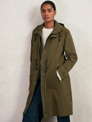 Petite Removable-Hood Parka Rain Coat Khaki | Women