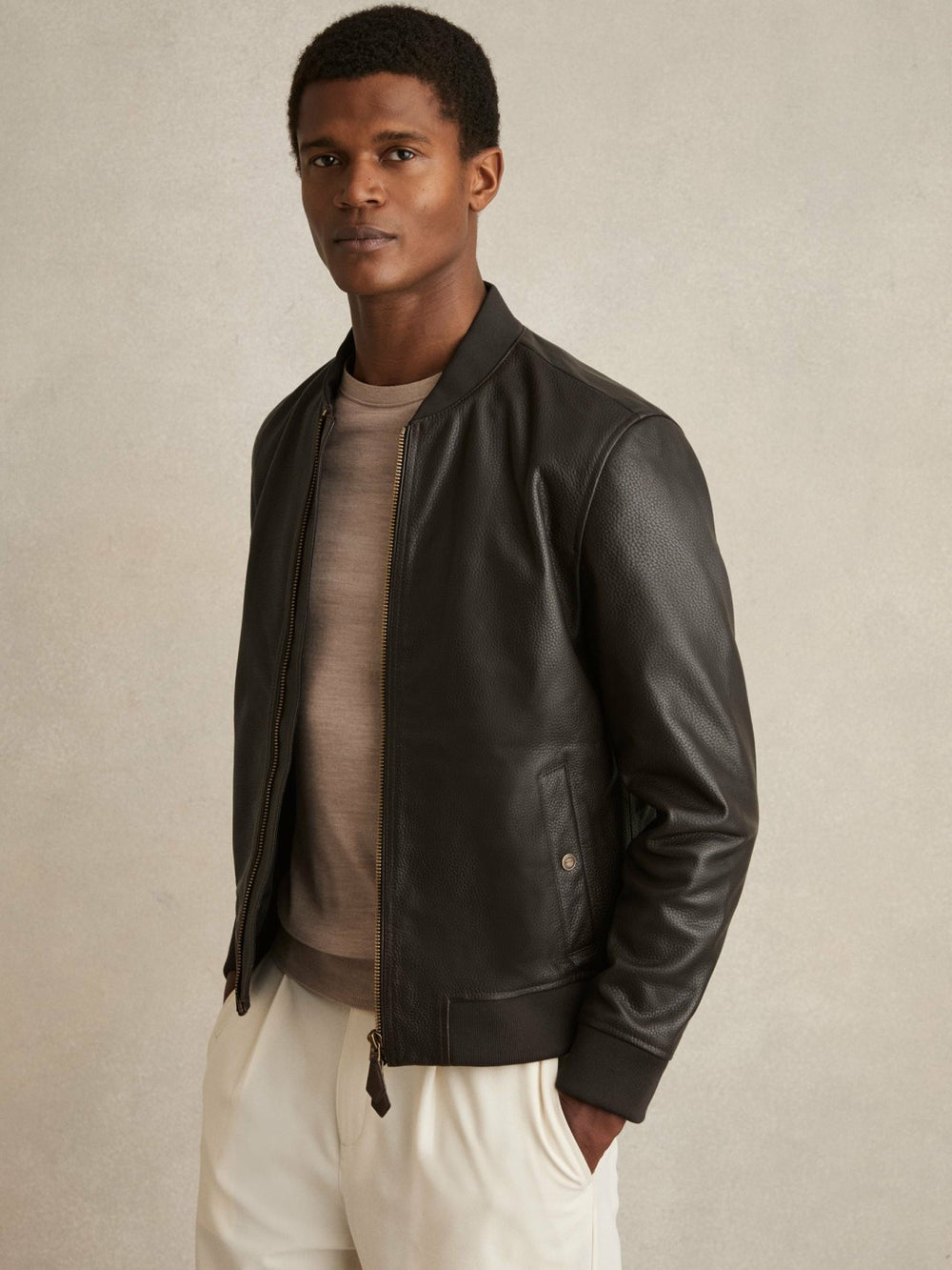 Leather Bomber Jacket Brown | Men